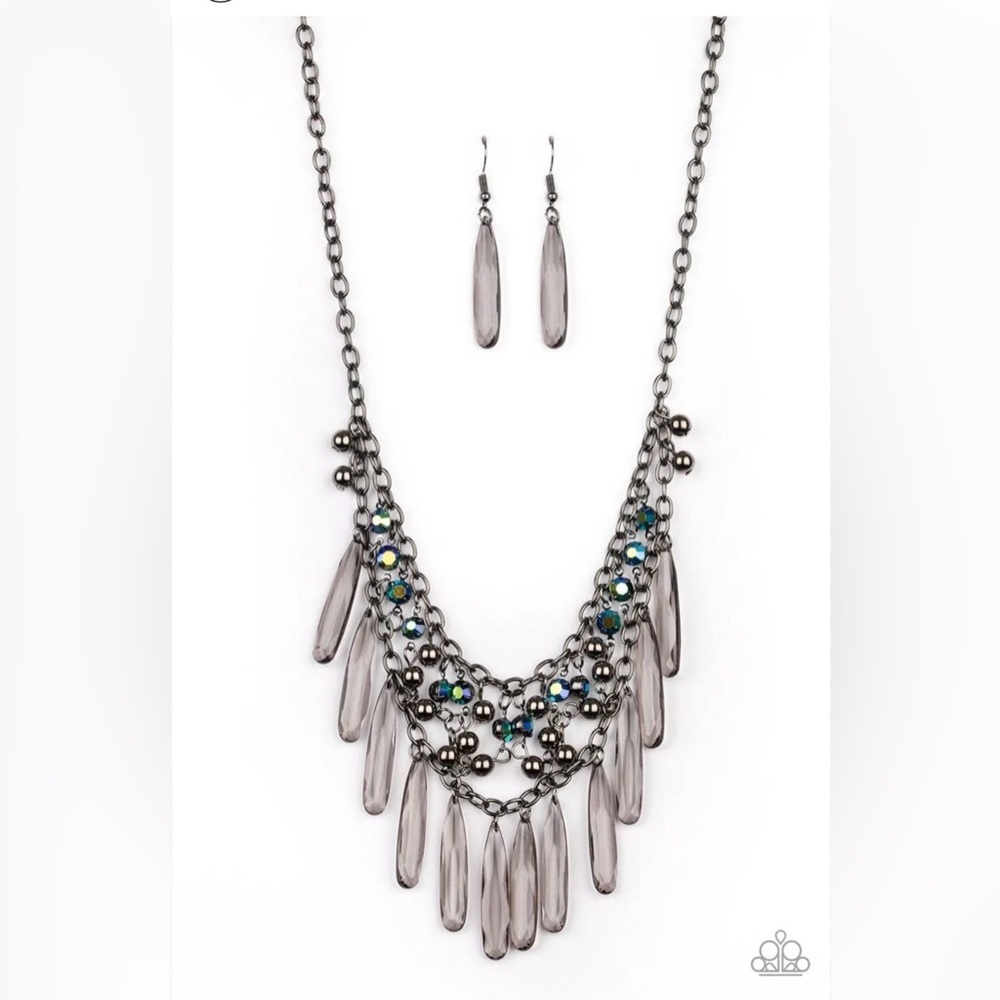 Uptown Urban Multi Iridescent Oil Spill Metallic Necklace & Earring Set